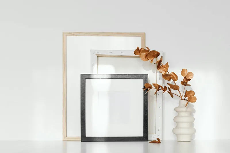 Three-panel view of an Etsy print listing showing room mockup, size chart, and download instructions